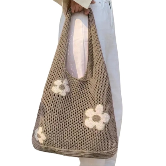 ⭐️SALE ~‎ 1 left⭐️ Mesh Tote Bag Khaki & Cream Floral ~ New - Picture 7 of 9